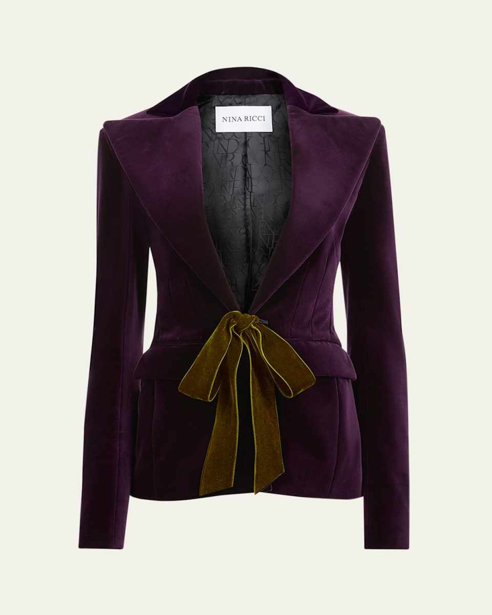 Velvet Bow Single-Breasted Blazer